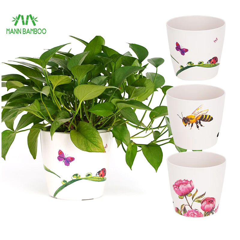 Eco-friendly Bamboo Fiber Flower Pot with Custom Design